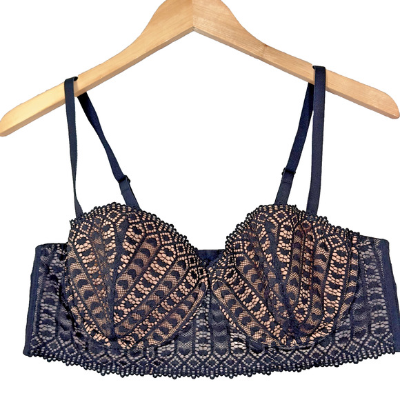 Adore Me Bra 38C Black Beige Nymphadora Contour Balconette Underwire - Picture 2 of 9